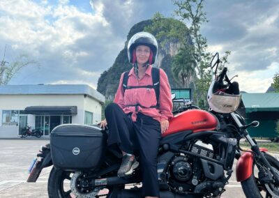 Customer With Helmet In Krabi Town on our Kawasaki Vulcan